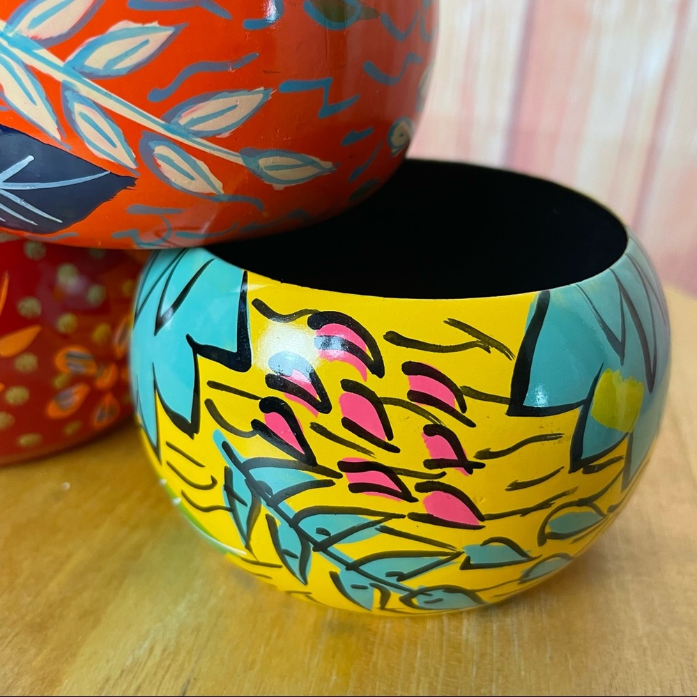 Stackable Wide Wooden Chunky Painted Bracelets (3… - image 5